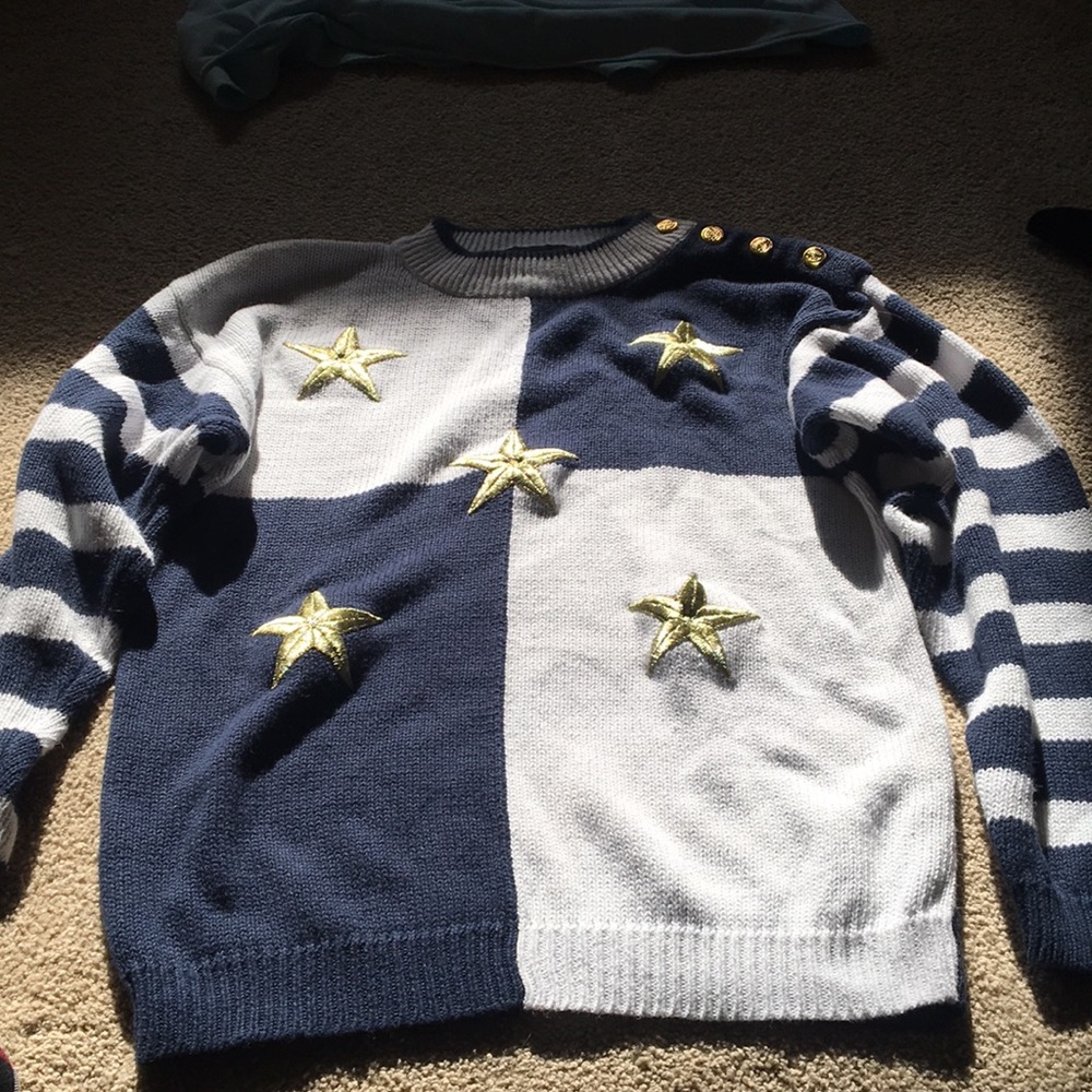 Navy Blue and White Striped w/ Stars Sweater